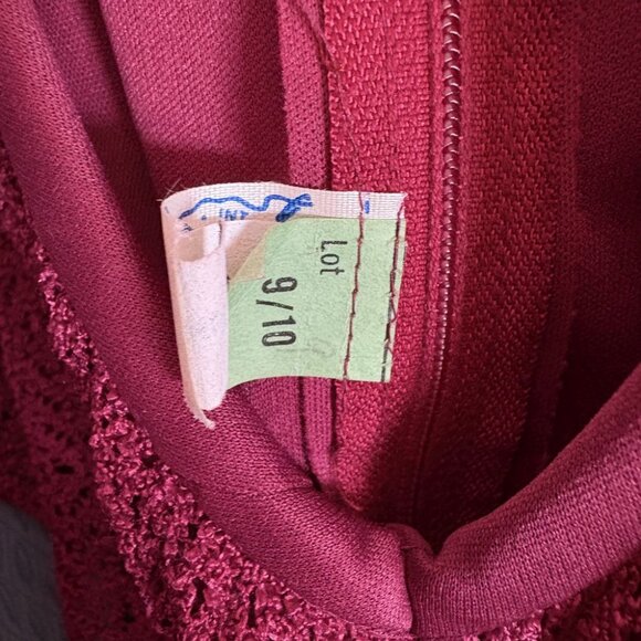 vintage 70s prom dress burgundy crochet lace flutter draped pleated long maxi XS - Picture 11 of 11